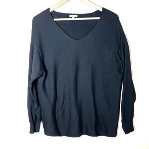 Ella Moss black ribbed V-neck lightweight sweater size XL B198